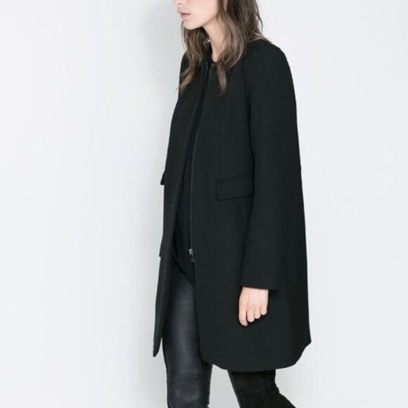 Zara Coat with Box Puff Sleeve Midi Jacket - Picture 4 of 12